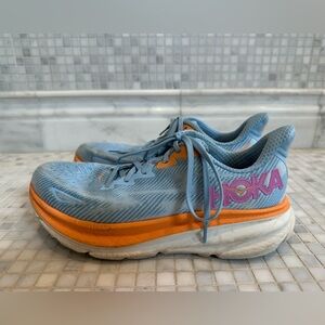 Hoka One One Women’s Clifton 9 Blue and Orange Sneakers Size 9